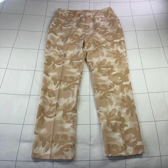 Ibkul Pants Womens 12 Tan Cream Camo Print Golf Ankle Stretch Pockets Pull On - Picture 1 of 11
